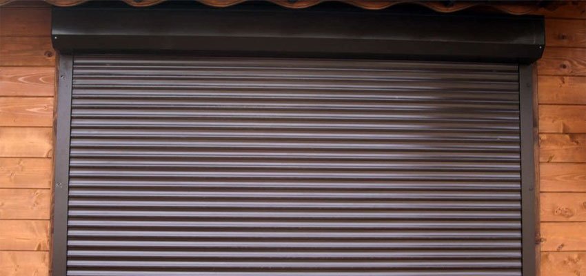A brown security roller shutter